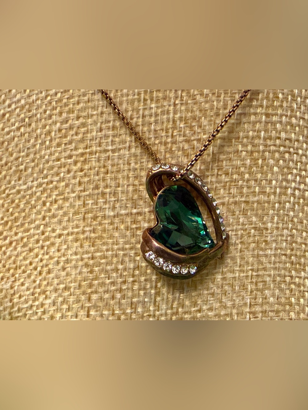 Rose Gold Green Heart Crystal Pendant Necklace - Elegant Women's Jewelry